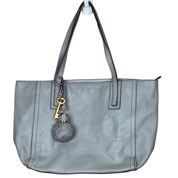 Fossil Bags Fossil Light Grey Leather Zip Close Double Strap